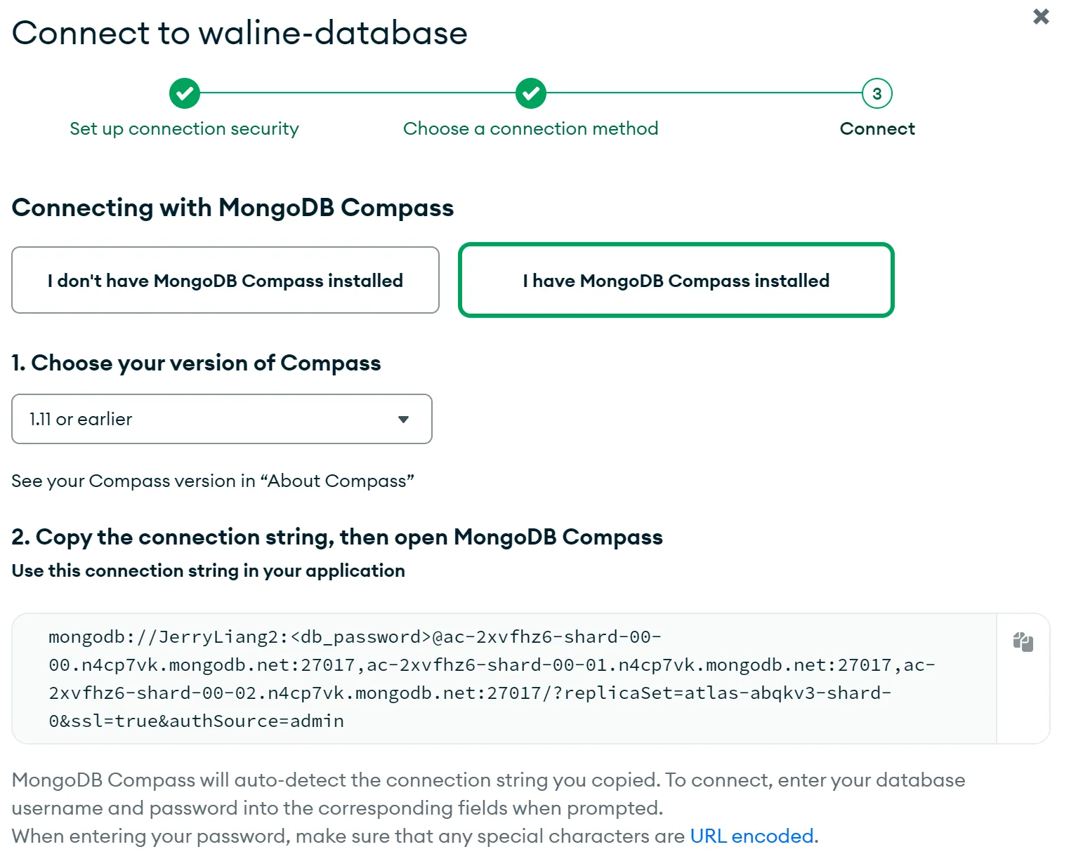 choose mongodb compass old version